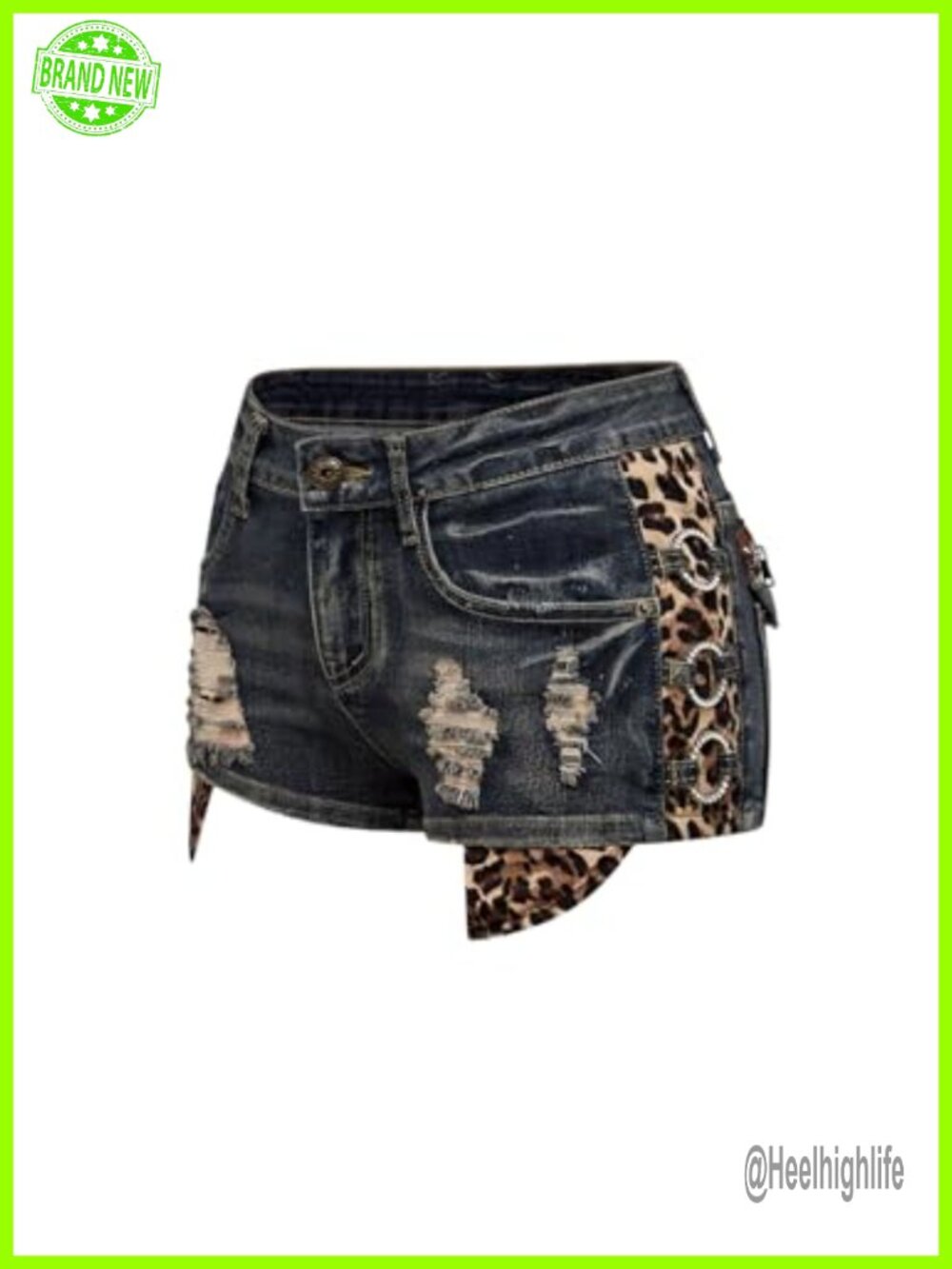 Y2K Cheetah Print Denim Mini Shorts Distressed Low Rise
